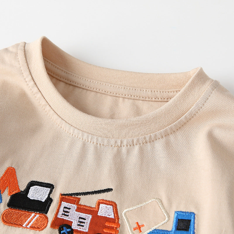 Spring and Autumn Boys Cartoon Embroidered Pattern Long Sleeves Top and Plaid Pants Clothing Set, MyKids-USA®, Baby & Toddler Outfits, MyKids-USA -  -  -  -  -  -  - 