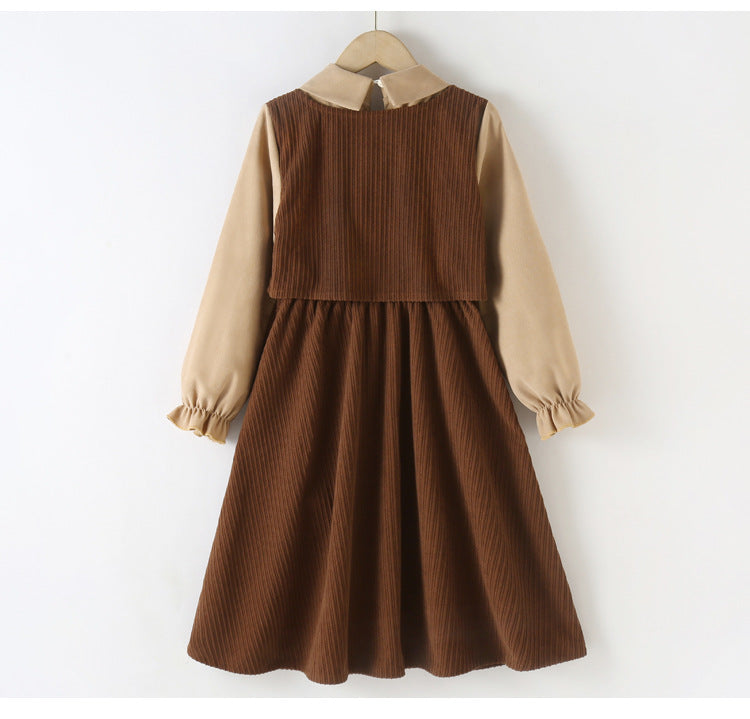 Preppy Corduroy Long Sleeves Turndown Collar Thick Dress MyKids-USA Preppy Corduroy Long Sleeves Turndown Collar Thick Dress MyKids-USA