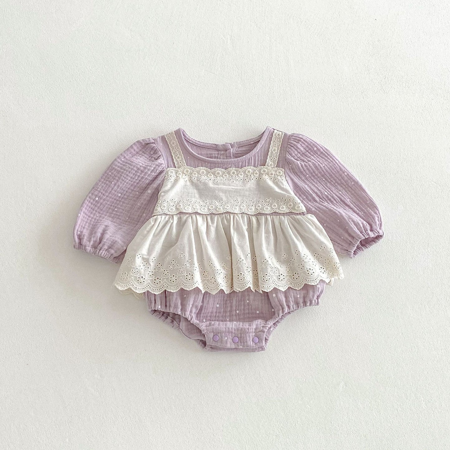 Autumn Arrival Baby Girls Long Sleeves Floral and Dots Pattern Color Patchwork Onesies, MyKids-USA®, Baby One-Pieces, MyKids-USA - Size/Age - 66 (3-6M) - Color - Purple -  -  - TR2510272317-A