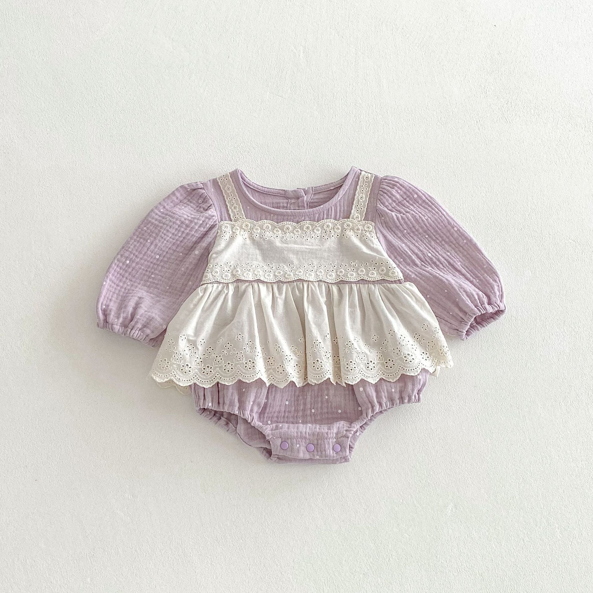 Autumn Arrival Baby Girls Long Sleeves Floral and Dots Pattern Color Patchwork Onesies, MyKids-USA®, Baby One-Pieces, MyKids-USA - Size/Age - 66 (3-6M) - Color - Purple -  -  - TR2510272317-A