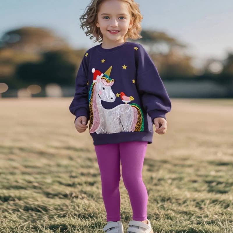Spring and Autumn Girls Unicorn Cartoon Pattern Long Sleeves Sweatshirt and Purple Pants Clothing Set, MyKids-USA®, Baby & Toddler Outfits, MyKids-USA - Size/Age - 90 (12-24M) - Color - Purple -  -  - TR2507192233-A