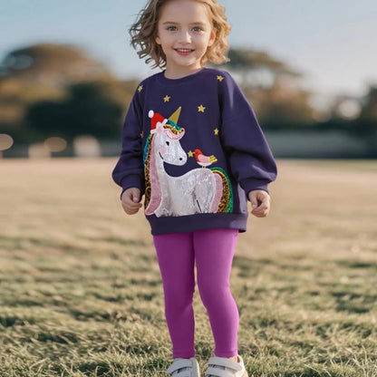 Spring and Autumn Girls Unicorn Cartoon Pattern Long Sleeves Sweatshirt and Purple Pants Clothing Set, MyKids-USA®, Baby & Toddler Outfits, MyKids-USA - Size/Age - 90 (12-24M) - Color - Purple -  -  - TR2507192233-A