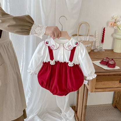 Autumn Arrival Baby Girls Long Sleeves Strawberry and Rabbit Pattern Color Patchwork Onesies, MyKids-USA®, Baby One-Pieces, MyKids-USA -  -  -  -  -  -  - 