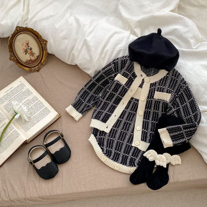 Autumn Chanel Style Plaid Pattern Onesies & Cardigan