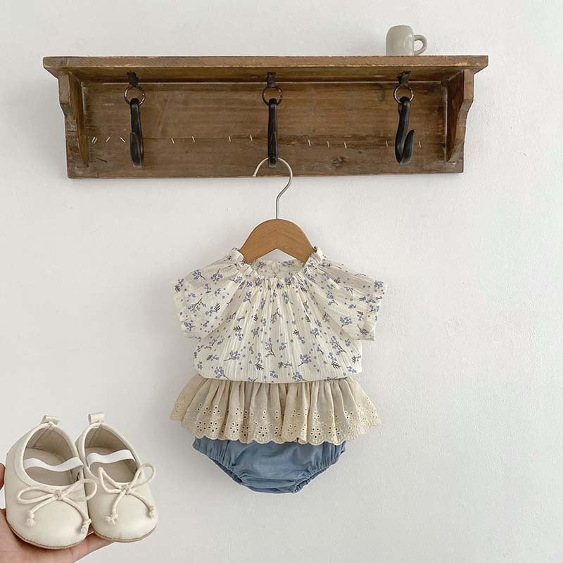 Summer Hot Selling Baby Girls Short Sleeves Floral Print Top And Hollow Out Bloomers Clothing Set, MyKids-USA®, Baby One-Pieces, MyKids-USA -  -  -  -  -  -  - 