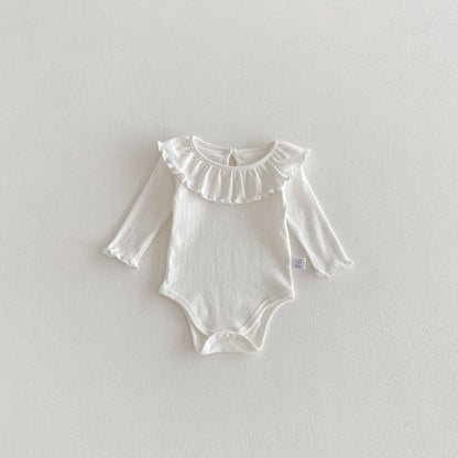 Spring Arrival Baby Girls Long Sleeves Solid Color Bodysuit with Collar, MyKids-USA®, Bodysuits, MyKids-USA - Size/Age - 66 (3-6M) - Color - White -  -  - TR2603152201-C.