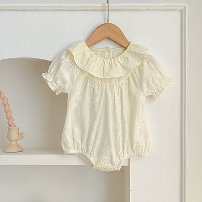 Summer Baby Girls Short Sleeves Floral Pattern Jacquard Dress And Onesie – Princess Sister Matching Set