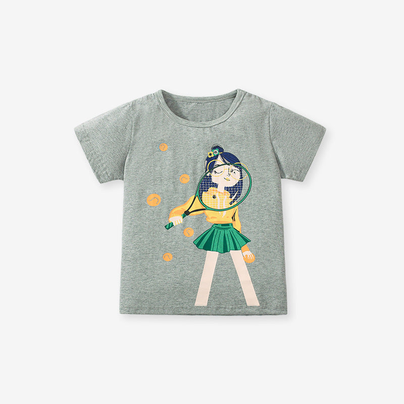 Girls’ Cartoon Print T-Shirt In European And American Style For Summer