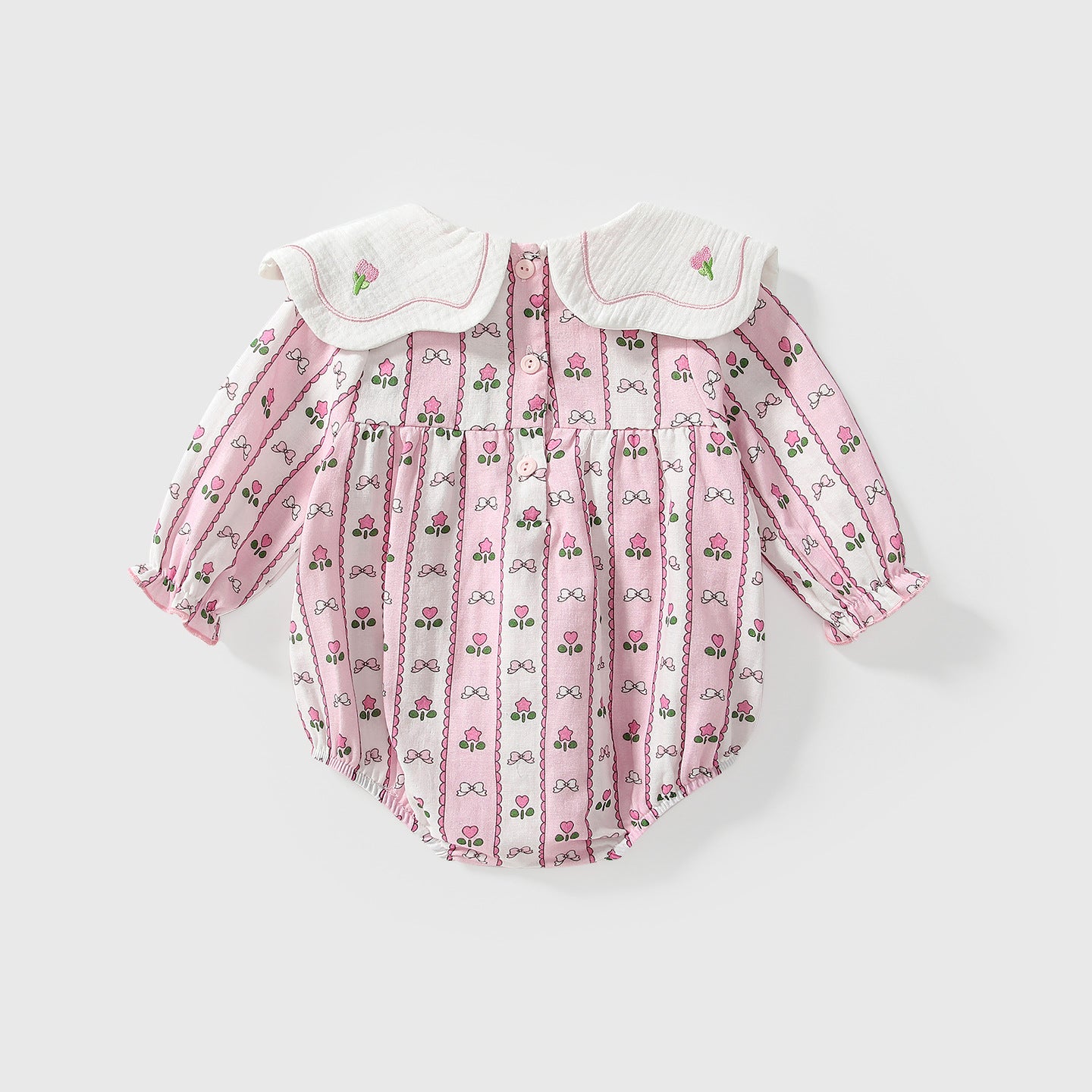 Arrival Autumn Baby Girls Flowers and Striped Pattern Long Sleeves Onesies with Collar, MyKids-USA®, Baby One-Pieces, MyKids-USA -  -  -  -  -  -  - 