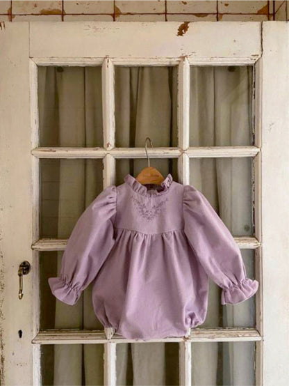 New Arrival Baby Girls Purple Long Sleeves Vine Embroidery Onesie