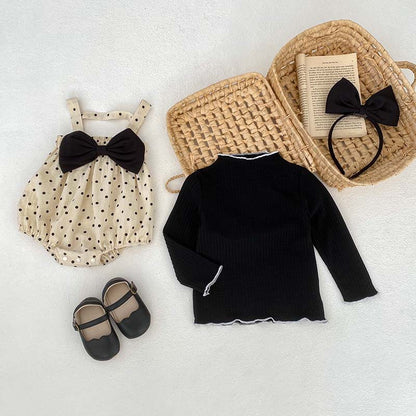 New Arrival For Spring/Autumn: Polka Dot Overall Onesies And Long Sleeve Base Layer Top Set
