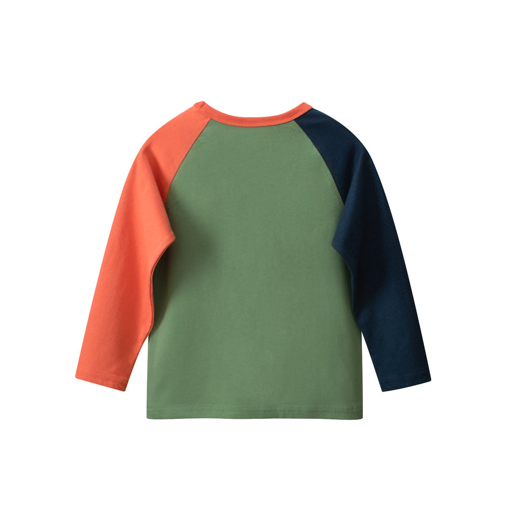 Autumn Baby Kids Boys Letters and Dinosaur Print Color Patchwork Long Sleeves Crew Neck Base Top Shirt, MyKids-USA®, Baby & Toddler Tops, MyKids-USA -  -  -  -  -  -  - 