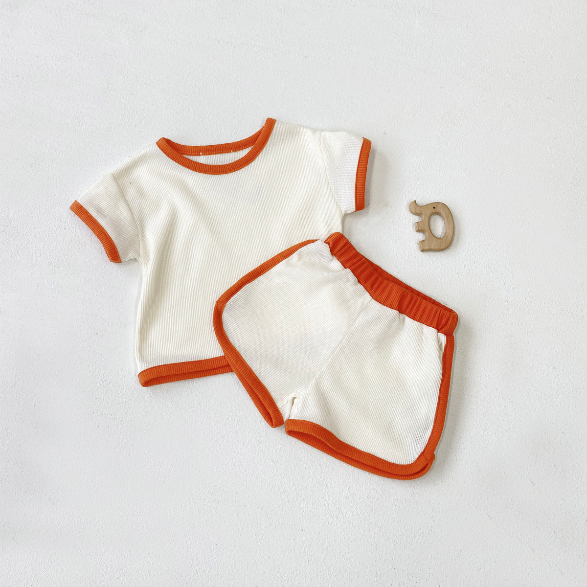 Arrival Summer Baby Kids Short Sleeves Waffle Grid T-shirt and Shorts Clothing Set