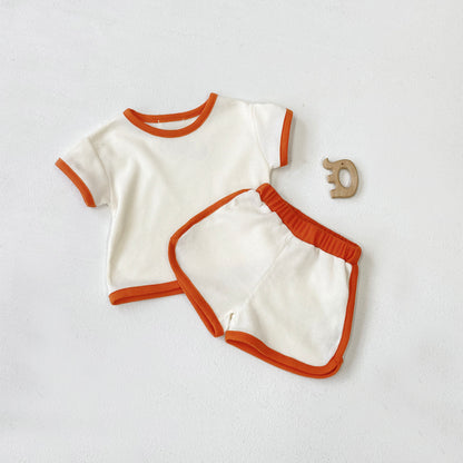 Arrival Summer Baby Kids Short Sleeves Waffle Grid T-shirt and Shorts Clothing Set