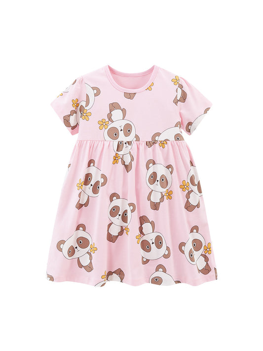 Spring And Summer Baby Girls Pink Short Sleeves Panda Animals Collection Dress, MyKids-USA®, Baby & Toddler Dresses, MyKids-USA - Size/Age - 90 (12-24M) - Color - Pink -  -  - TR2312071139-A