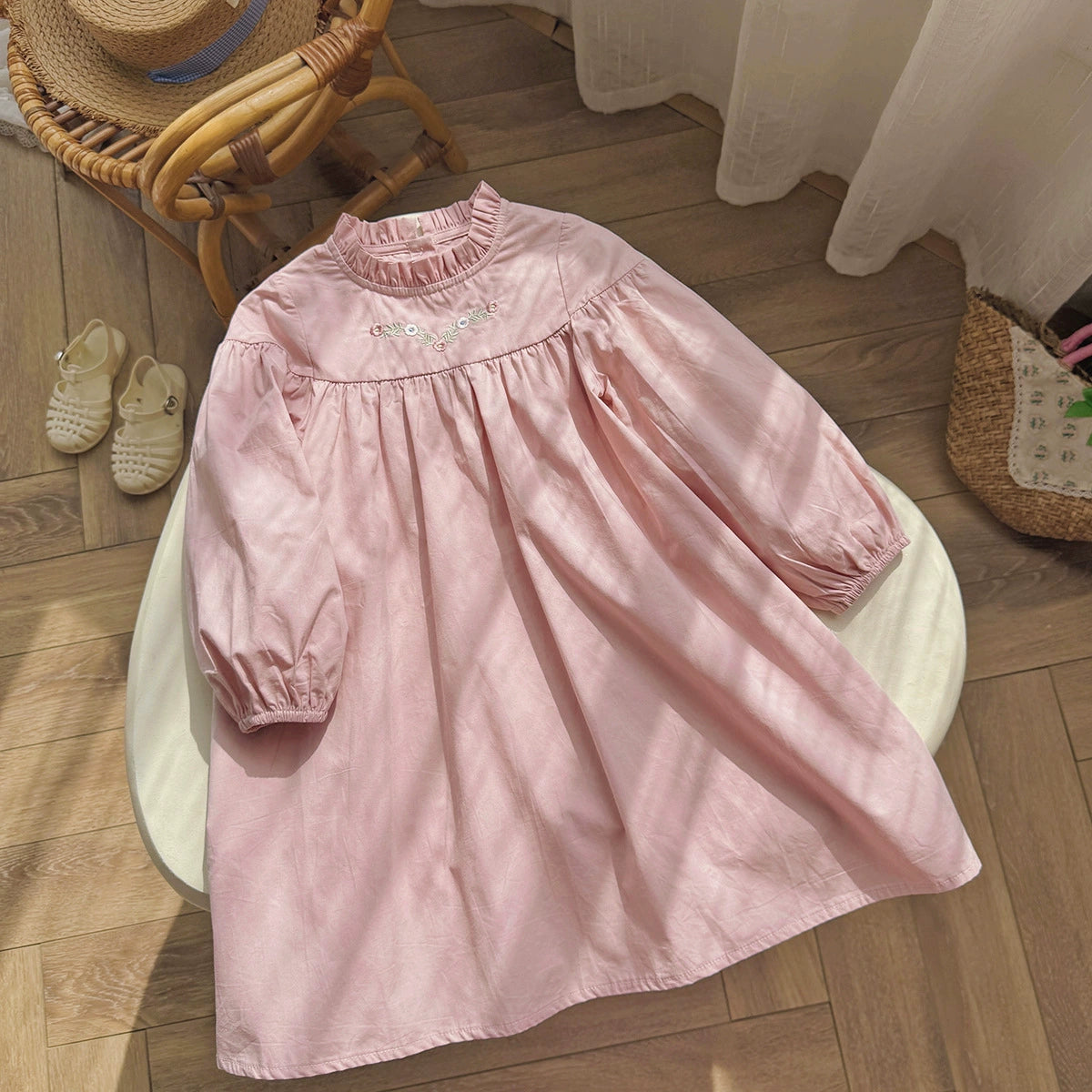 Arrival Autumn Girls Flowers Embroidery Pattern Long Sleeves Ruffle Neck Dress, MyKids-USA®, Baby & Toddler Dresses, MyKids-USA -  -  -  -  -  -  - 