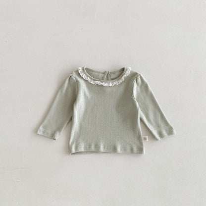 Autumn Arrival Baby Girls Hollow-out Pattern Long Sleeves Top with Collar, MyKids-USA®, Baby & Toddler Tops, MyKids-USA - Size/Age - 66 (3-6M) - Color - Green -  -  - TR2509142328-B