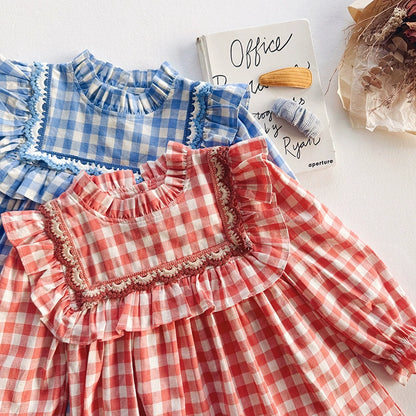 Arrival Autumn Girls Plaid Pattern Long Sleeves Ruffle Neck Dress, MyKids-USA®, Baby & Toddler Dresses, MyKids-USA -  -  -  -  -  -  - 