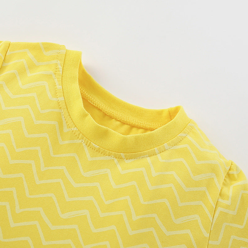 Summer Arrival Cartoon Flowers Pattern Short Sleeves Crew Neck Striped Dress for Stylish Girls, MyKids-USA®, Baby & Toddler Dresses, MyKids-USA -  -  -  -  -  -  - 