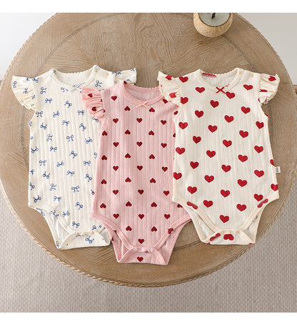 Summer Arrival Baby Unisex Crew Neck Fly Sleeves Hearts or Flowers Pattern Onesies Bodysuits, MyKids-USA®, Baby One-Pieces, MyKids-USA -  -  -  -  -  -  - 