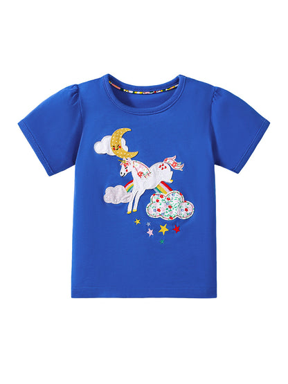 Kids’ Unicorn Cartoon Pattern Short Sleeves T-shirt in European and American Style for Summer, MyKids-USA®, Baby & Toddler Tops, MyKids-USA -  -  -  -  -  -  - 