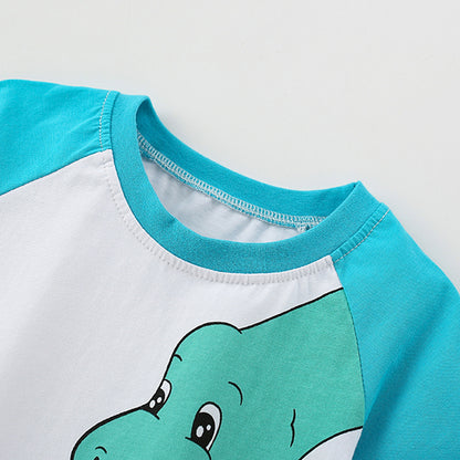 Summer Boys’ Dinosaur Cartoon Pattern Color Patchwork T-shirt in European and American Style, MyKids-USA®, Baby & Toddler Tops, MyKids-USA -  -  -  -  -  -  - 