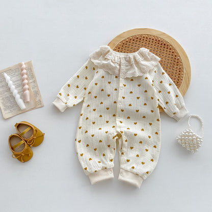 New Arrival Baby Heart Pattern Romper For Girls With Lace Collar