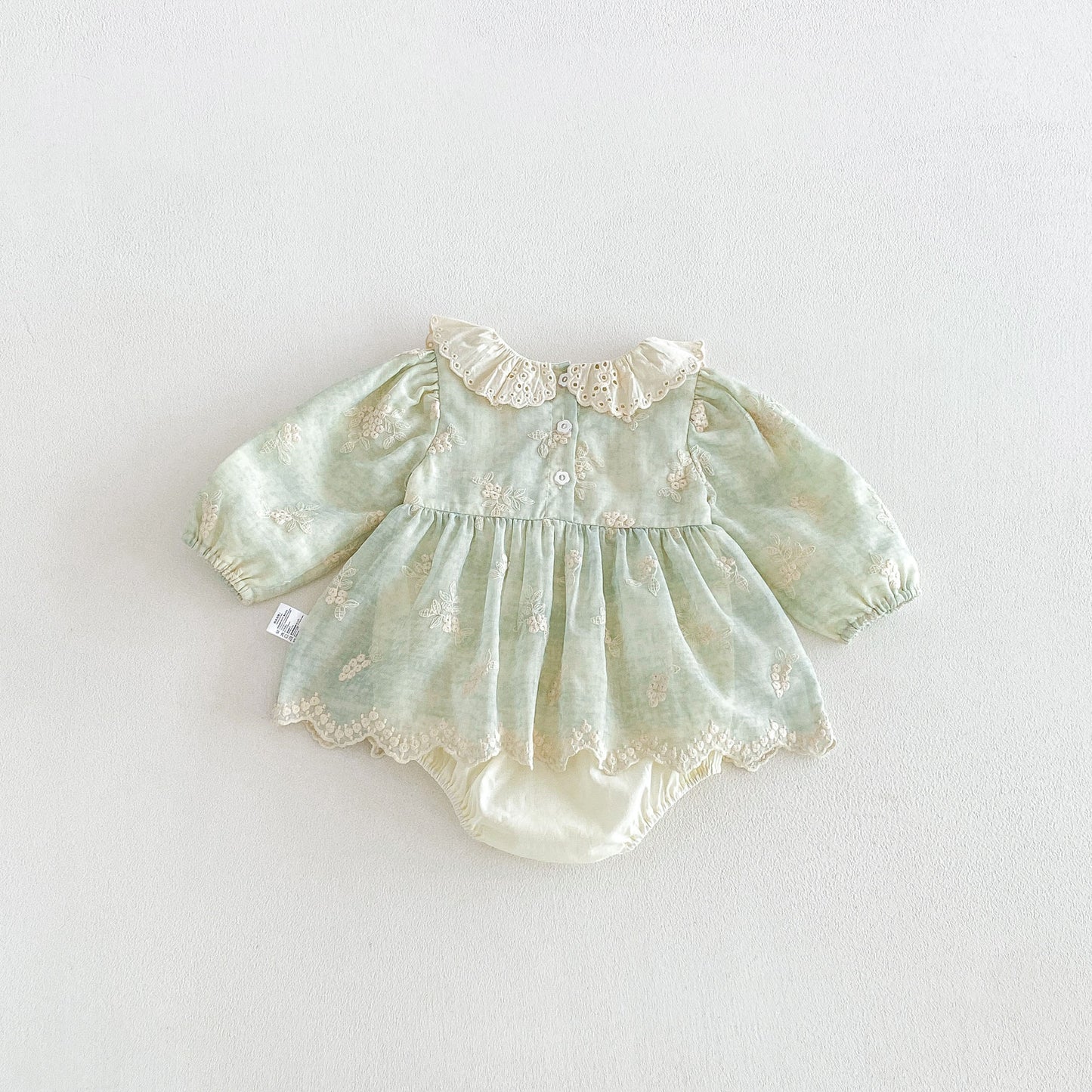 MyKids-USA® Autumn Arrival Baby Girls Long Sleeves Light Green Flowers Embroidered Bodysuit