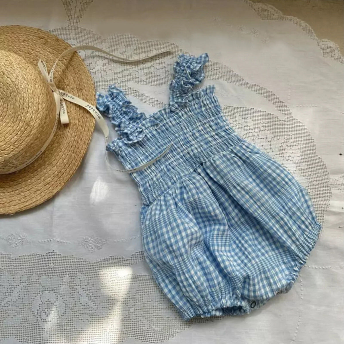 Summer Arrival Baby Girls Sleeveless Plaid Pattern Bodysuit
