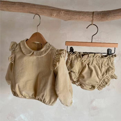 MyKids-USA® Autumn Baby Girls Long Sleeves Plain Corduroy Top and Shorts Clothing Set