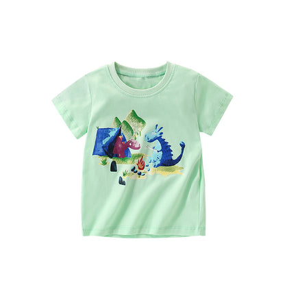Summer Boys’ Monsters Cartoon Pattern T-shirt in European and American Style, MyKids-USA®, Baby & Toddler Tops, MyKids-USA - Size/Age - 100 (2-3Y) - Color - Green -  -  - TR2505211724-A