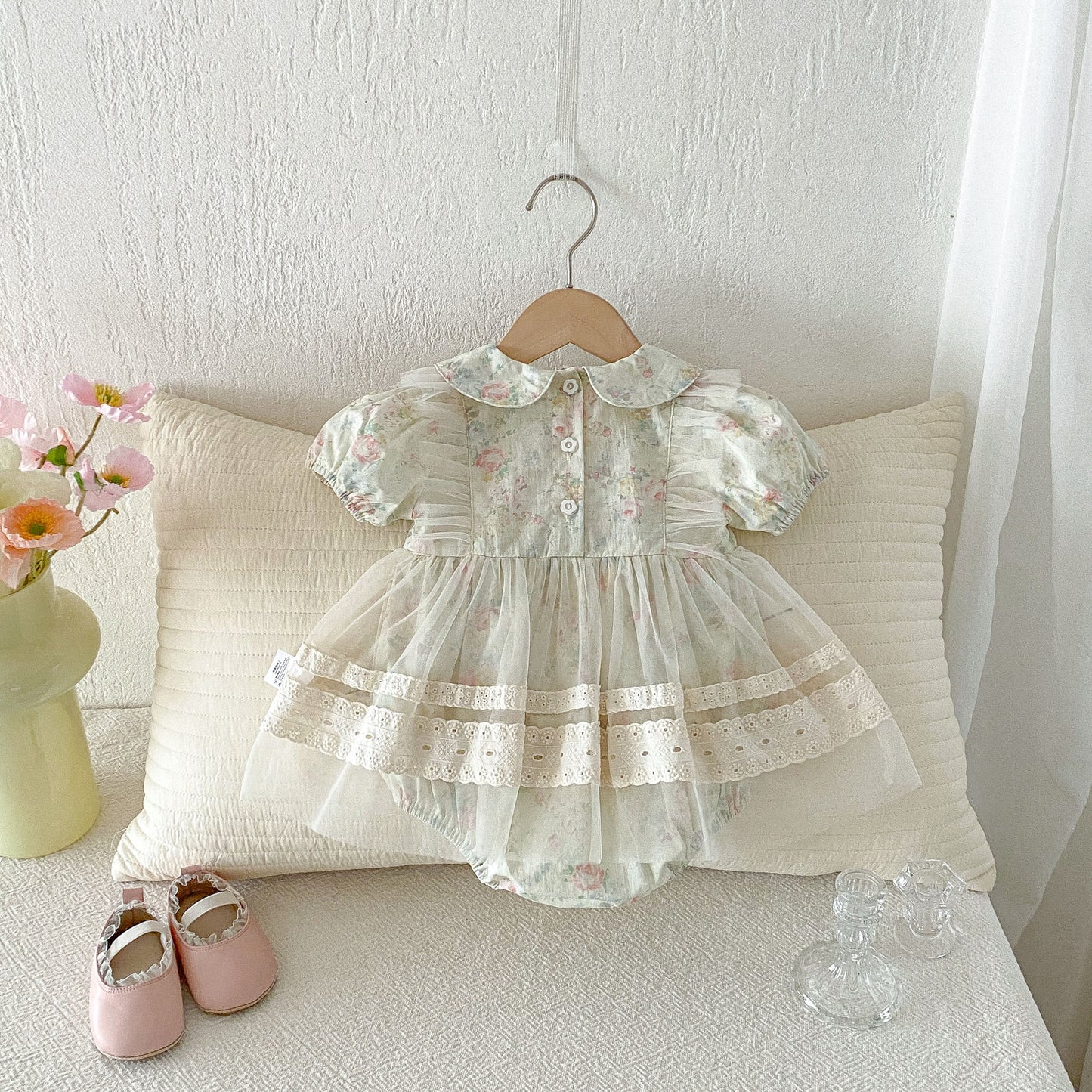Summer Arrival Baby Girls Short Sleeves Flowers Pattern Tulle Decorated Bodysuit Dress, MyKids-USA®, Baby & Toddler Dresses, MyKids-USA -  -  -  -  -  -  - .