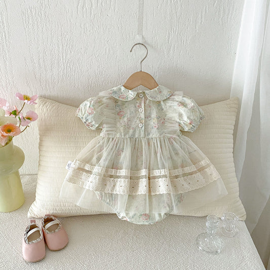 Summer Arrival Baby Girls Short Sleeves Flowers Pattern Tulle Decorated Bodysuit Dress, MyKids-USA®, Baby & Toddler Dresses, MyKids-USA -  -  -  -  -  -  - .