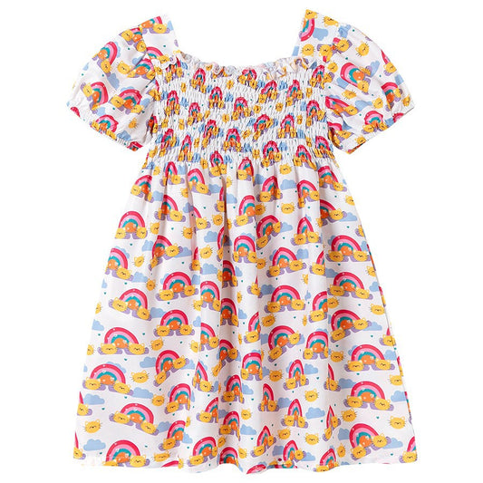 Summer Arrival Rainbows Pattern Short Sleeves Dress for Stylish Girls, MyKids-USA®, Baby & Toddler Dresses, MyKids-USA - Size/Age - 90 (12-24M) - Color - Colorful -  -  - TR2602021441-A.