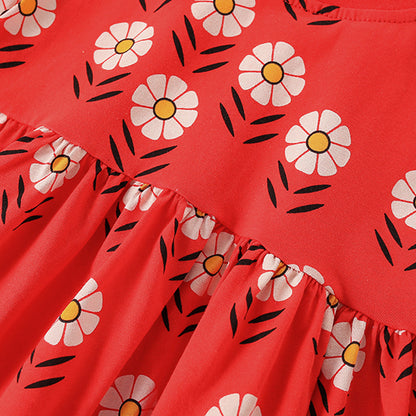 Summer Arrival Flowers Pattern Short Sleeves Crew Neck Dress for Stylish Girls, MyKids-USA®, Baby & Toddler Dresses, MyKids-USA -  -  -  -  -  -  - 