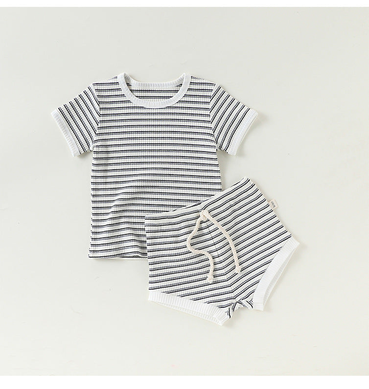 Summer Baby Kids Striped T-shirt and Bloomers Clothing Set, MyKids-USA®, Baby & Toddler Outfits, MyKids-USA - Size/Age - 73 (6-9M) - Color - Grey -  -  - TR2603080032-C.