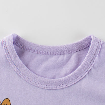 Baby Girl Solid Purple Print Pattern Crewneck Cotton T-Shirt