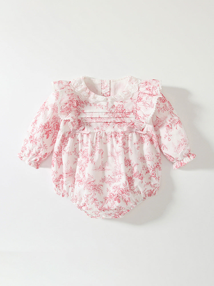 Spring Arrival Baby Girls Flowers Pattern Lace-Trim Collar Onesies Bodysuits, MyKids-USA®, Baby One-Pieces, MyKids-USA -  -  -  -  -  -  - 