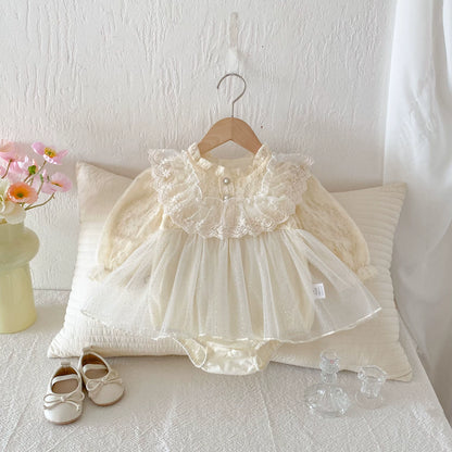 Autumn Arrival Baby Girls Long Sleeves Flowers Pattern Tulle Patchwork Onesies, MyKids-USA®, Baby One-Pieces, MyKids-USA - Size/Age - 66 (3-6M) - Color - Apricot -  -  - TR2508122240-A