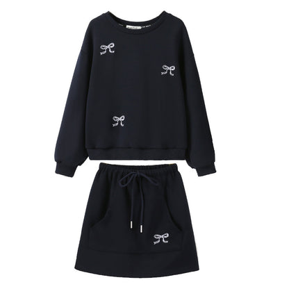 Arrival Autumn Kids Girls Long Sleeves Butterfly-bows Pattern Pullover and Skirt Sets