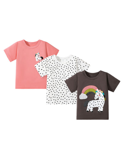 Girls’ Dots Cartoon Pattern Short Sleeves T-shirt in European and American Style for Summer, MyKids-USA®, Baby & Toddler Tops, MyKids-USA -  -  -  -  -  -  - 