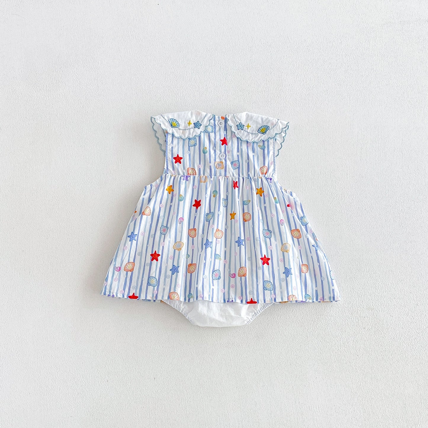Design Summer Baby Kids Girls Sleeveless Marine Elements Pattern Bodysuit Dress