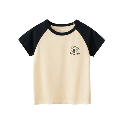 Girls’ Patchwork Dog Logo T-Shirt For Summer