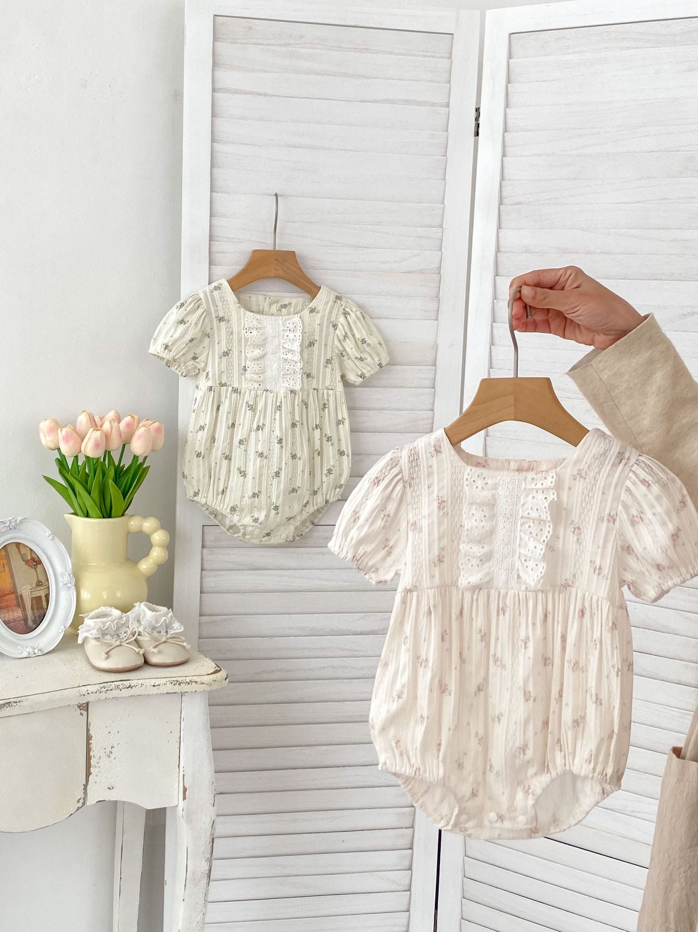 Summer Girls Floral Print Pleat Design Short Sleeves Onesies, MyKids-USA®, Baby One-Pieces, MyKids-USA -  -  -  -  -  -  - 