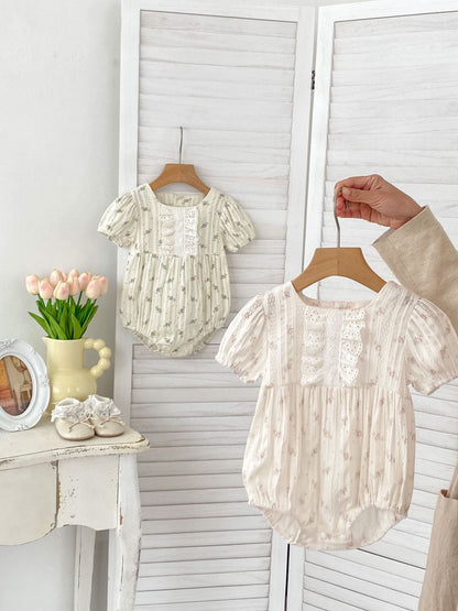 Summer Girls Floral Print Pleat Design Short Sleeves Onesies, MyKids-USA®, Baby One-Pieces, MyKids-USA -  -  -  -  -  -  - 