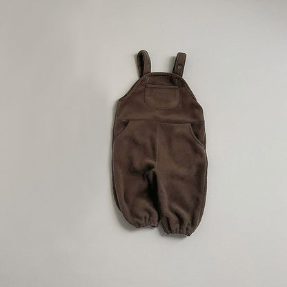 Autumn and Spring Arrival Baby Unisex Sleeveless Plain Fleece-Lined Rompers Overalls