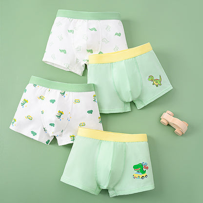 Boys’ Animals Cartoon Printed Boxer Brief Breathable Underwear Set