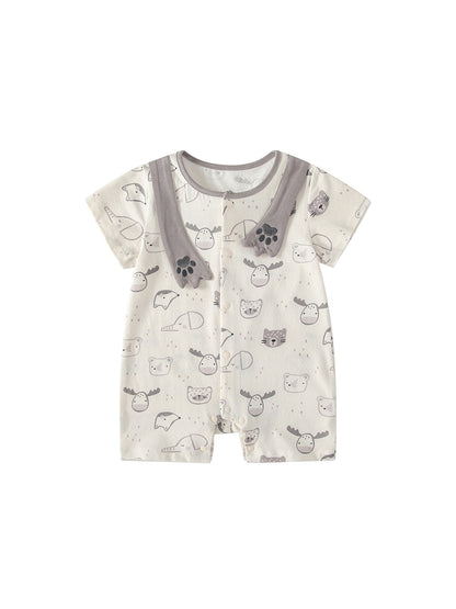Summer Arrival Baby Boys Short Sleeves Cartoon Pattern Rompers Bodysuits