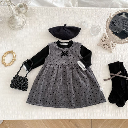 Winter and Autumn Baby Kids Girls Sleeveless Dots Pattern Dress and Plain Top Clothing Set, MyKids-USA®, Baby & Toddler Outfits, MyKids-USA - Size/Age - 73 (6-9M) - Color - Black -  -  - TR2512011842-B