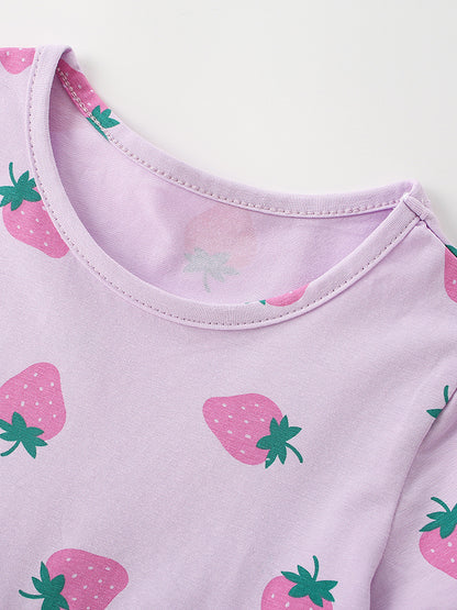 Summer Baby Kids Girls Short Sleeves Cute Strawberry Pattern Dress